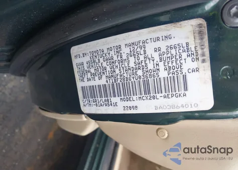 2000 Toyota Avalon Xls z USA, uszkodzony, nr VIN 4T1BF28B6YU036865